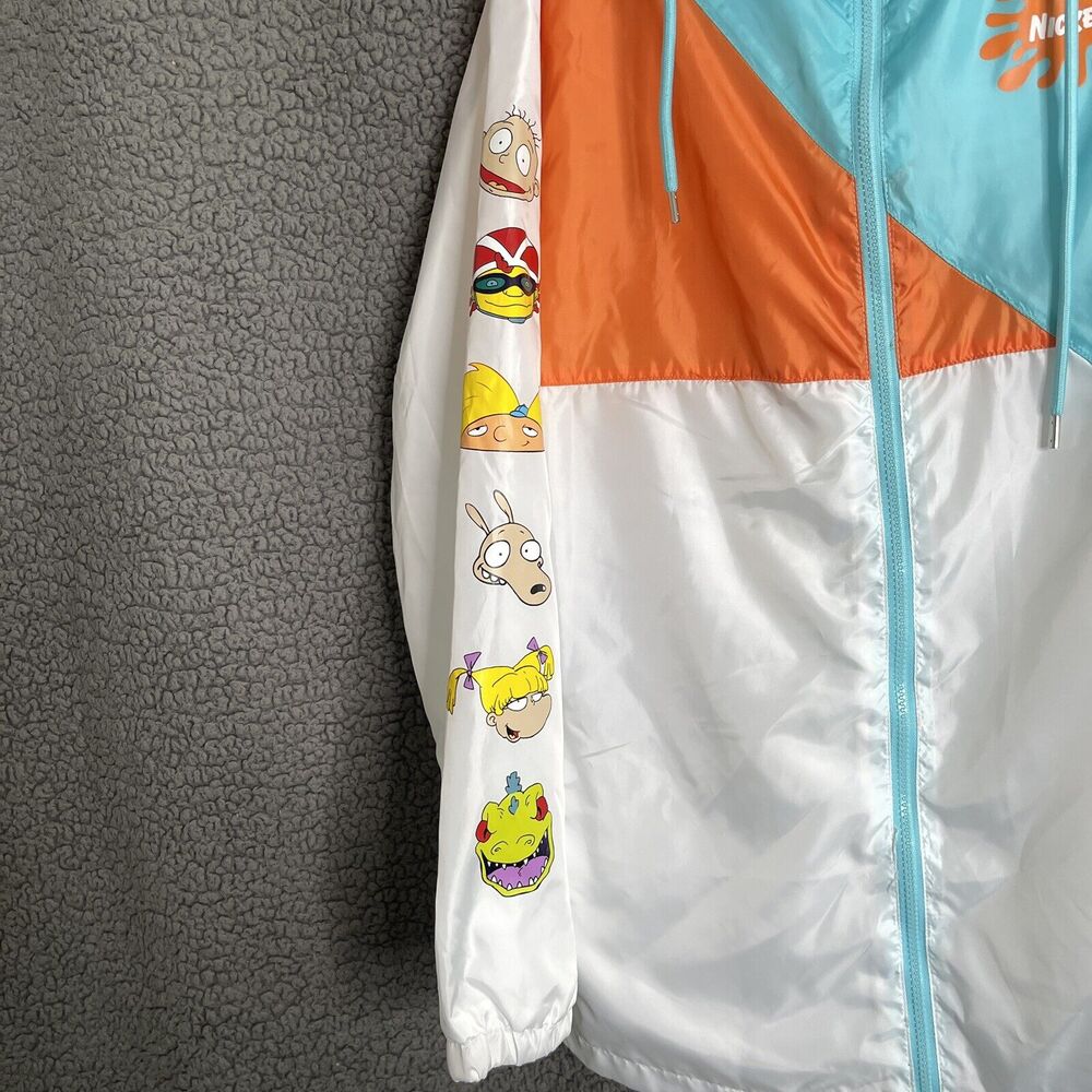 Nickelodeon Jacket Men’s Size Medium Blue White Windbreaker 90s Cartoons Fullzip - Picture 5 of 14